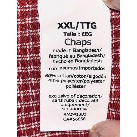 Chaps Shirt 2XL Red and White Check Pocket Button Down Long Sleeve Mens Crest - Picture 10 of 12
